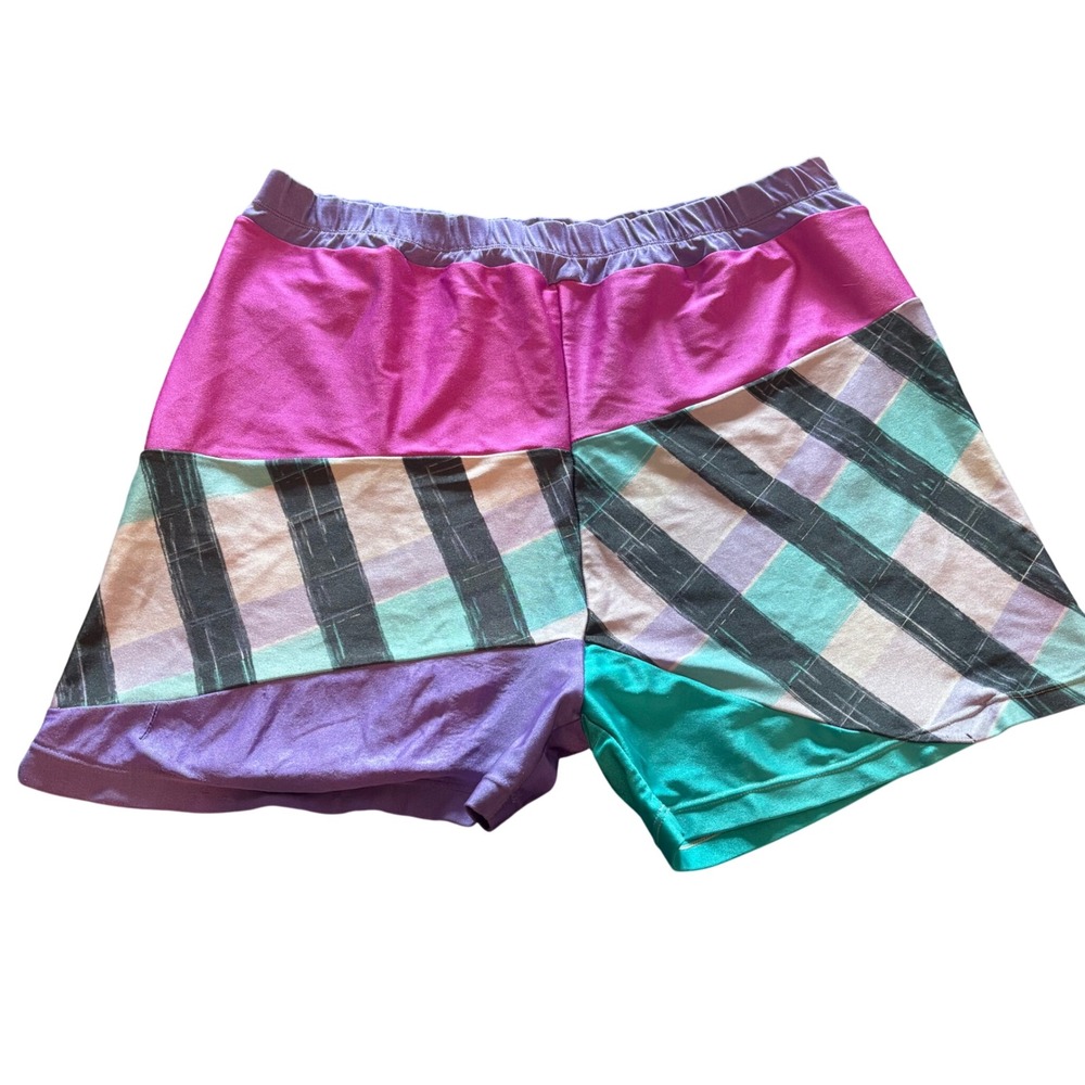 Vintage 90s 80s neon Spandex Shorts Geometric Colorblock Festival Gym Med